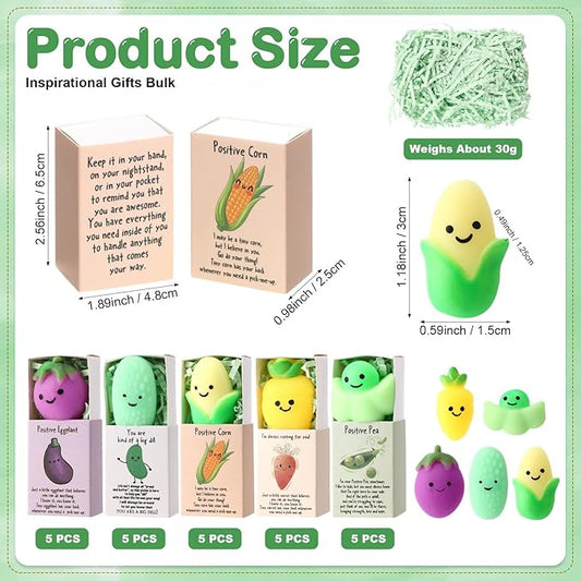 Wettarn 25 Sets Positive Gifts Vegetable Stress Balls with Support Gift Boxes Inspirational Party Favors for Employee Coworker Friends Office Appreciation Relief Toys