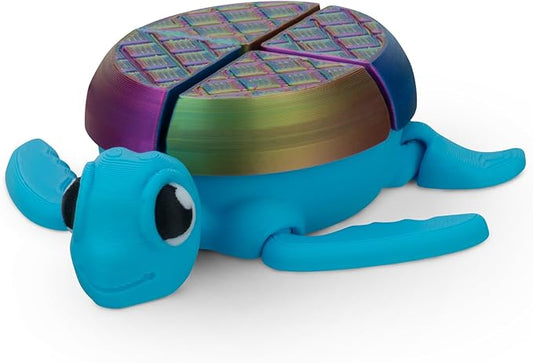 Distractible Turtle Fidget Toy, Articulating Design with Shell Clickers, Pocket-Sized & Durable, Sensory, Stress Relief, ADHD, Autism & Stim (Blue-NEON)