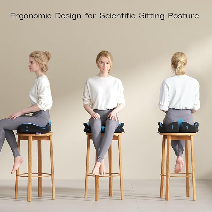 Seat Cushions for Office Chairs - Patented Coccyx Cushion for Tailbone Pain - 21.2" W x 16.5" L Extra Large Memory Foam Seat Cushion with Removable Cover