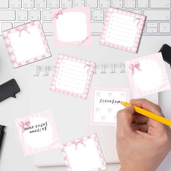 Pink Bow Sticky Notes Gifts - Lovarywow 9 Pack Pink Bow Sticky Notes Set 3x3 Inch Bowknot Post Notepads Gifts for Girls Women Cute Self Adhesive Memo Pad Office School Supplies 450 Sheets