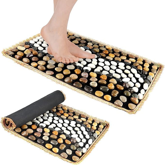 Pebbles Massage Mat, Reflexology Foot Massager, Cobblestones Foot Acupressure Pad for Tired Feet Relaxation (23.6"×15.7")