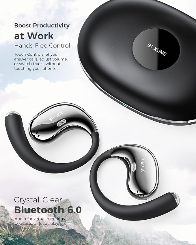 Open Ear Bluetooth Headphones, Ear Hook Headphones, Wireless Ear Buds with Earhooks, Touch Control Earphones Sport Headsets for Running, Hiking & Outdoors