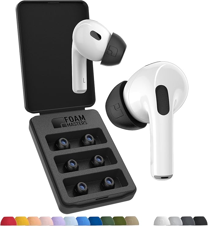Foam Masters Ultra-Premium Memory Foam Ear Tips for AirPods Pro 1st & 2nd Gen | 3 Pairs | New Ver. | Secure Fit | Super Comfort | Better Noise Cancel | Replacement Buds (Small, Black)