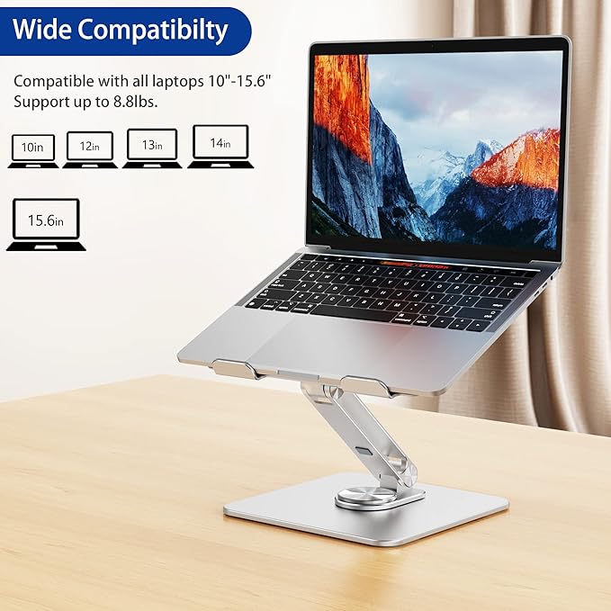 BESIGN LSX7 Laptop Stand with 360 Rotating Base, Ergonomic Adjustable Notebook Riser Holder Compatible with Air, Pro, Dell, HP, Lenovo More 10-15.6" Laptops (Silver)