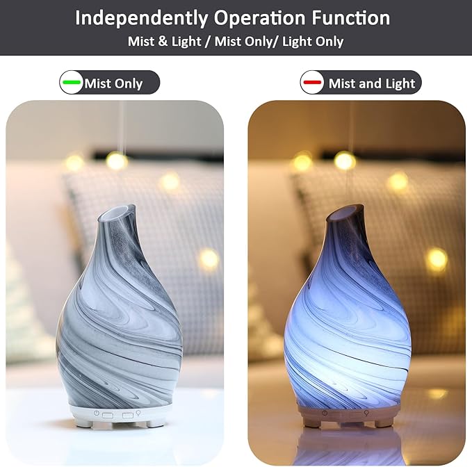 Essential Oil Diffuser 120ML Glass Ultrasonic Aromatherapy Oil Diffuser-Aroma Humidifier Glass Diffuser,7 Color Changing Light Waterless Auto-Off-Ultra-Quiet for Sleeping Yoga Home Office and Spa
