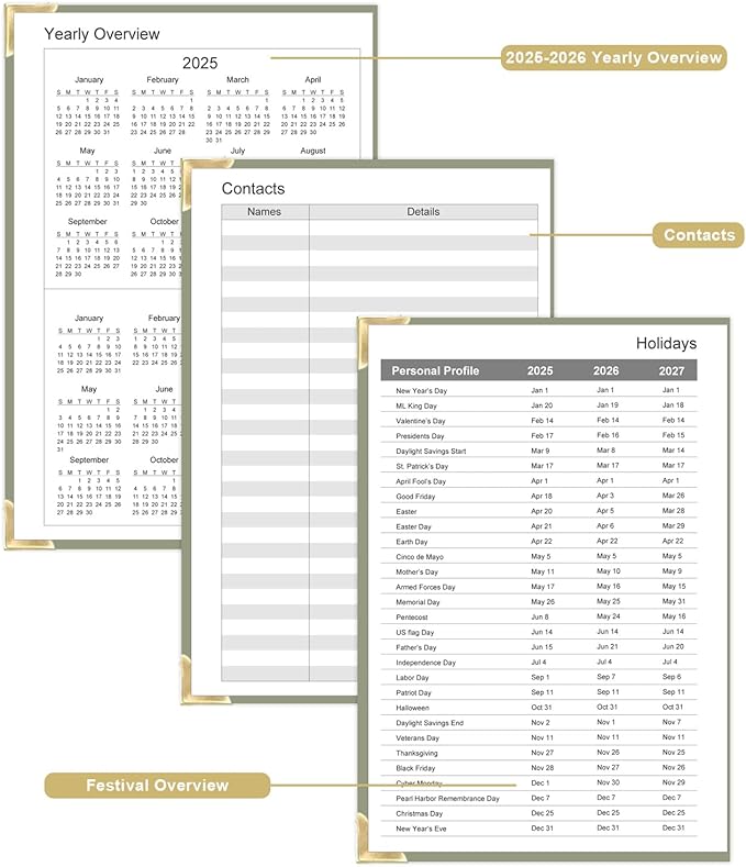 Undated Daily Monthly Planner for 2025 2026 - A5 To Do List with Hourly Schedule, Hardcover Spiral Bound Daily Planner to Increase Focus, Stylish School/Office Supplies, 5.8" x 8.5", Green