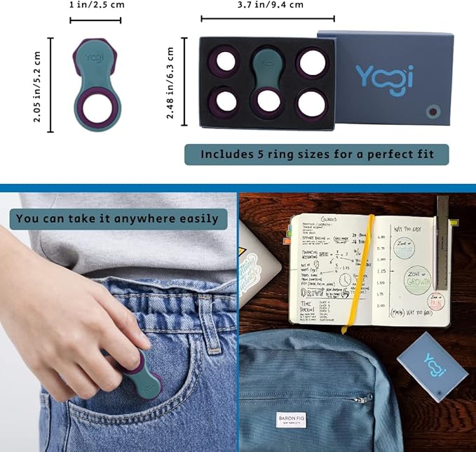 Yogi Fidget Toy – Silent Sensory Spinner for Adults & Kids – Stress Relief Fidgets for ADHD, Anxiety – Fidget Toys for Adults – Includes 5 Finger-Fit Rings – Work, School & Travel – 2-Pack