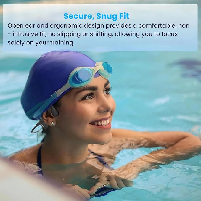 Bone Conduction Swimming Headphones IP68 Waterproof Bluetooth Headphones with 32GB MP3 Player Open Ear Wireless Headsets Underwater Multi-point connection Large Battery for Running Cycling Workouts