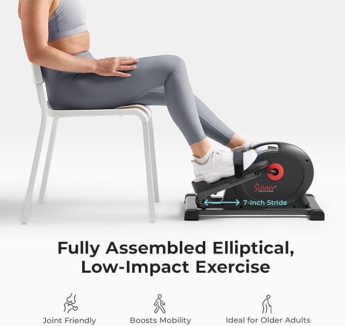 Sunny Health & Fitness Smart Mini Elliptical Trainer, Indoor Under-Desk Pedal Exerciser for Mobility & Cardio Workout, Free SunnyFit App Connection, Optional Motorized w/Remote Control