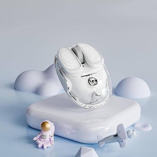 EWEADN Q9 Wireless Clear Mouse Dual Mode Bluetooth & 2.4G USB Computer Mouse with RGB Lighting, Silent Clicks, Multi-Device Compatibility for Laptop, PC, MacBook, iPad Cute Mouse-White