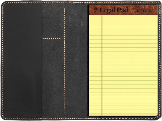 Genuine Leather Notebook Notepad Cover for TOPS The Legal Pad Writing Pads Docket 5" x 8" Cover, retro real leather portfolio folder cover organizer (Black)
