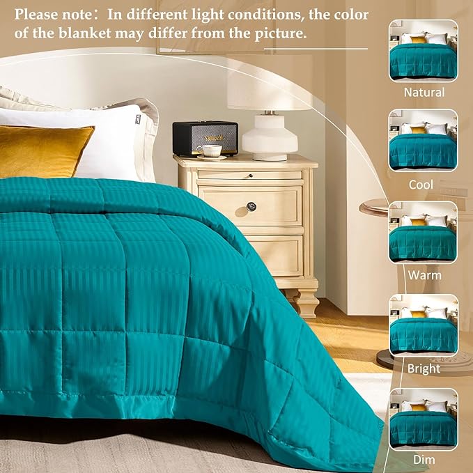downluxe King Size Blanket with Satin Trim, Lightweight Down Alternative King Blanket for All Season, Machine Washable (Teal, 108 x 90 Inch)