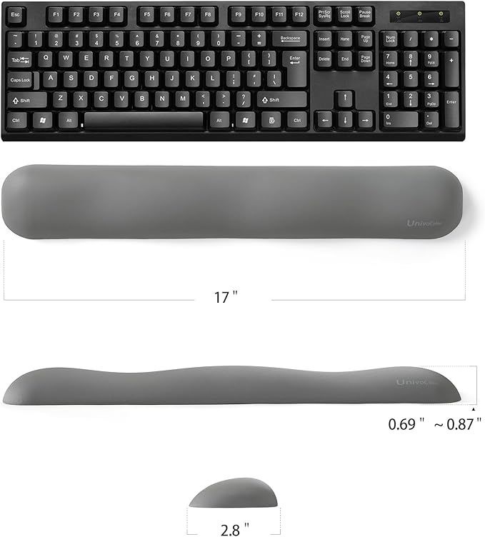 UnivoColors Design-Wave Keyboard Wrist Rest, Artificial Sheepskin+Memory Foam+Ergonomic+Anti-Slip Gel, Resilience Support During Work and Gaming,Keyboard Accessory,Grey