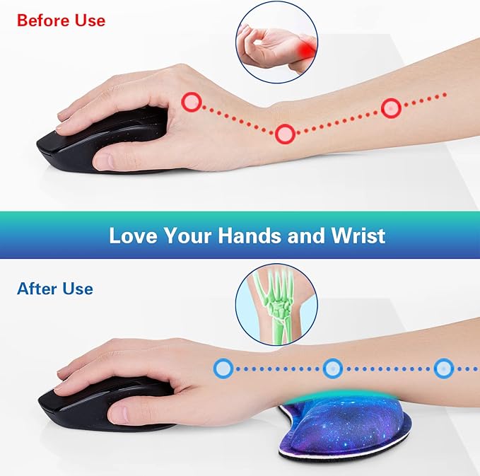 Mouse Wrist Rest, Canjoy 2 Pack Memory Foam Soft Fabric Mouse Wrist Rest Pad Support Cushion with Anti-Skid Rubber Base,Ergonomic Pain Relief Mouse Hand Rest (Blue Galaxy)