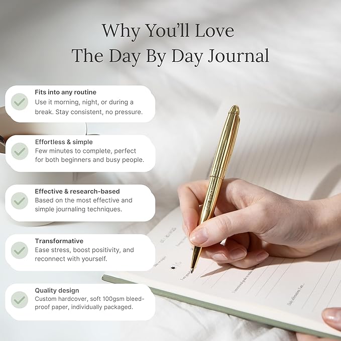 Day by Day Daily Gratitude Journal 2025 for Mindfulness, Happiness, Reflection, and Self Care, Undated Planner Gifts for Women & Men