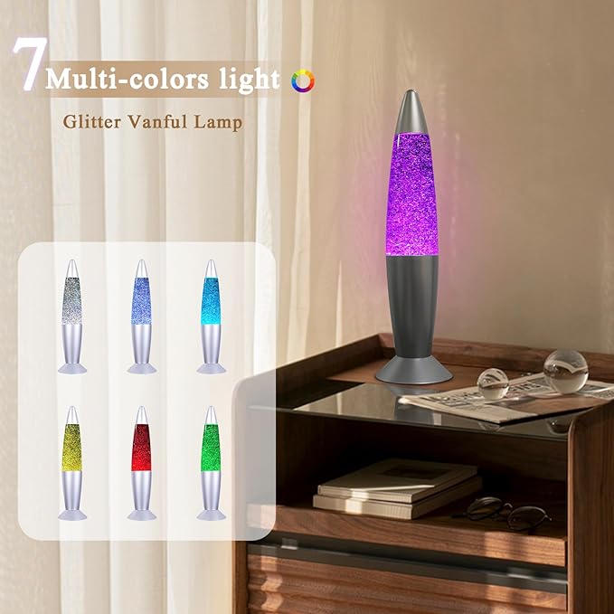 Glitter Color Changing Motion Lamp Perfect Christmas Thanksgiving Day Present for Adults and Kids LED Glitter Lamps with Rocket Feature for Cool Room Decor as Night Light