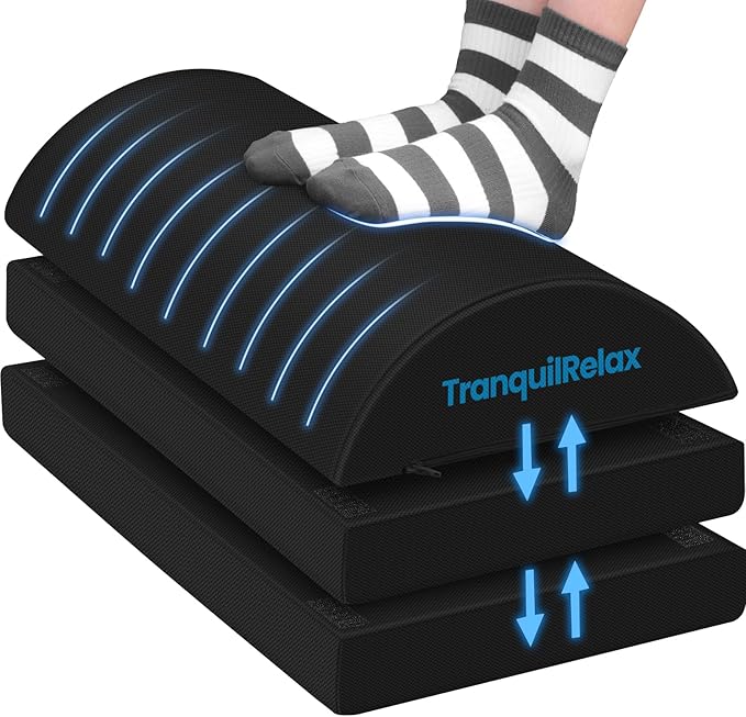 Foot Rest for Under Desk at Work, Gaming Accessories Foot Stool with 3 Adjustable Heights & Washable Cover, Comfortable Office Desk Accessories, Footrest for Office, Home and Car (Black)