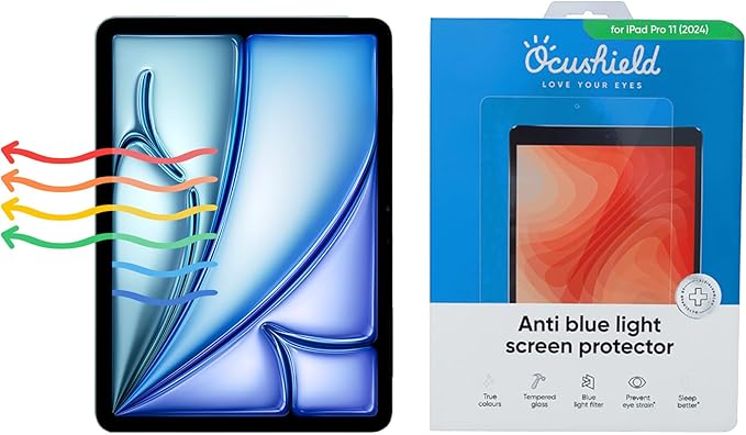 Ocushield Anti Blue Light Tempered Glass Screen Protector for Apple iPad Pro 11" (2024) - Blue Light Filter for iPad - Anti Glare - Protect Your Eyes & Improve Sleep