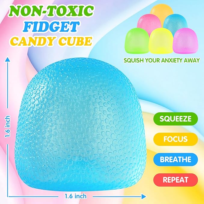 Fidget Toys Squishy 6Pack, Stress Cube Squishies Anxiety Stress Relief, Ice Squishy Stress Cube Sugar Balls, Sensory Toys for Kids with Autism, Fidgets for Classroom Prize Toys (Candy)