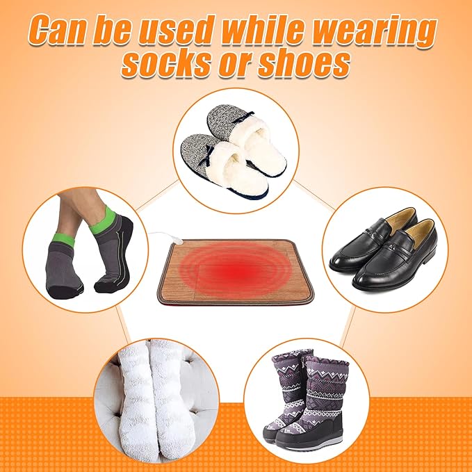 Heated Floor Mat - Foot Warmer Under Desk, 15.7x19.7in Heated Feet Rest for Home Office Desk, Winter 110V Electric Heating Pad with 3 Timers & 10 Adjustable Temperature