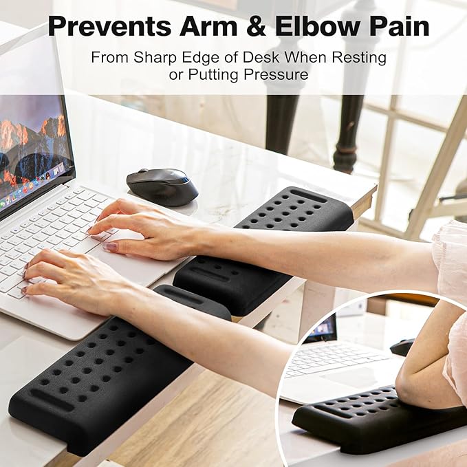 L-Shaped Keyboard Wrist Rest, Ergonomic Elbow Pad for Desk,Memory Foam Elbow Support Padding with Non-Slip,Easy Typing, Pain Relief, for Computer, Laptop, Gaming(Classic Black)