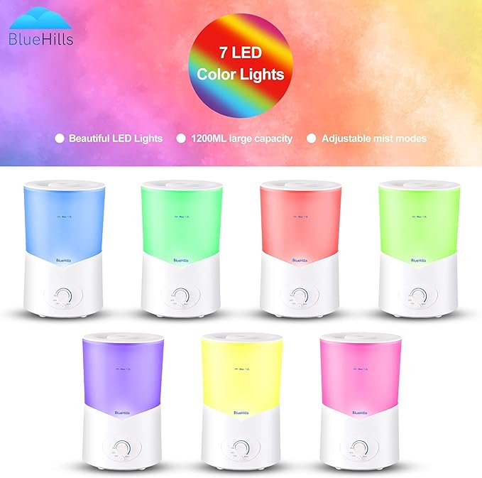 BlueHills Large 1000 ML XL Essential Oil Diffuser White Aromatherapy Humidifier 1 Liter Capacity for Big Living Area Baby Room Home Long Run Huge Coverage Area High Mist Large Size 1L A1