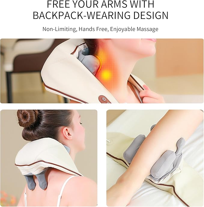 Wireless Shoulder Massager, Soothing Heat Shiatsu Massager Pillow for Neck, Traps, Back Pain, Gifts for Men, Women, Mom, Dad