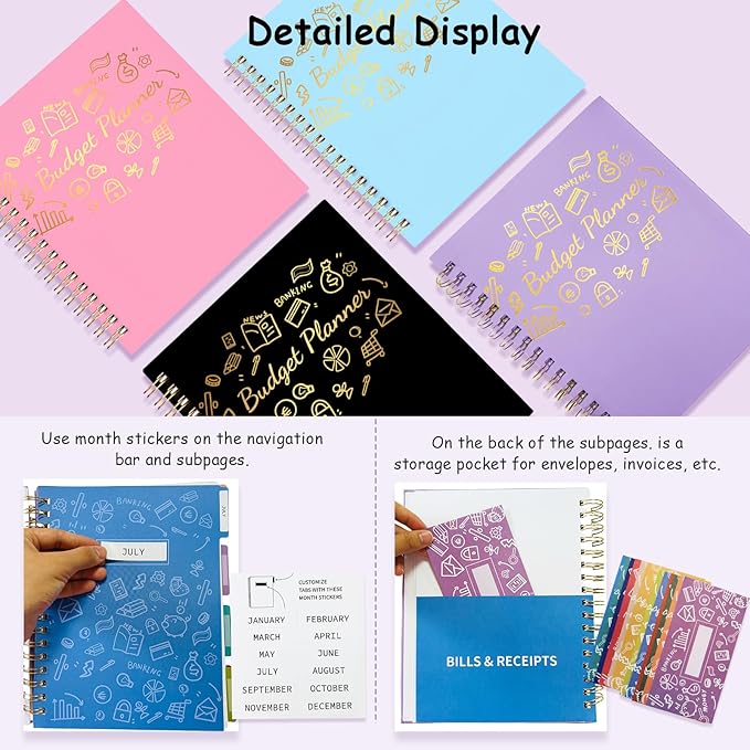 Budget Planner - B5(9.2x7'') Monthly Bill Organizer With Expense Tracker Notebook, Undated Financial Planner Budget Book To Take Control Of Your Money, Large Month Account Book With Pockets (A)