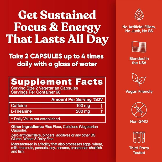Elite Caffeine Pills with L-Theanine – Jitter-Free Focused Energy Supplements – Clean & Natural Nootropic Stack for Smart Cognitive Performance – 240 Soft Capsules