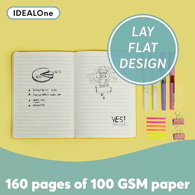 IDEALOne Hardcover Journal Notebook Lined – A5 (5.7 x 8 inch), Wide college ruled,160 pages, 100GSM Thick Paper, Journal for Women, Men, Notebooks for Work, Journal for Writing –Scarlet Red