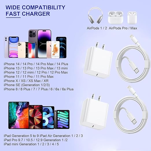 Long iPhone Charger Cord,[Apple MFi Certified]2 Pack 20W Type C Phone Charger Block 6FT USB C to Lightning Charging Cable for Apple iPhone 14/14 Pro Max/13 Pro/13/12 Mini/12 Pro Max/11 Pro Max/XS/iPad