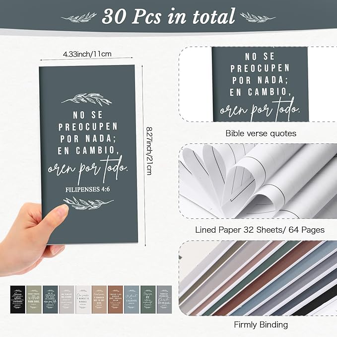 Qilery 30 Pcs Christian Gifts Bulk Pocket Planner 2025-2026 Prayer Journals for Women Men to Do List Weekly Goals for Pastors' Wives Appreciation Day Church Sunday School(Neutral Color,Spanish Bible)