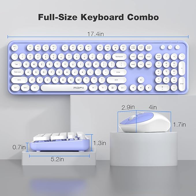MOFII Wireless Keyboard and Mouse Combo, Computer Full Size 2.4G Plug and Play Wireless Typewriter Retro Round Keyboard and Mouse Set for Windows, Computer, Desktop, PC, Notebook - (Light Purple)