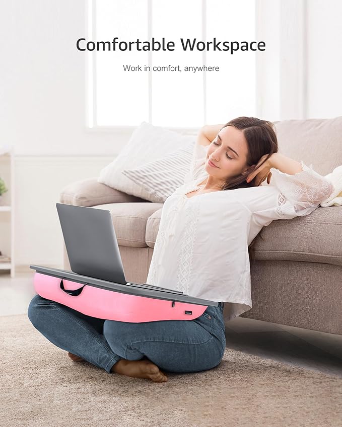 Lap Desk with Washable Cushion – Fits up to 17-In Laptops – Portable Laptop Desk & Stand – Bed desks & Tray for Writing, Reading, Working, Gaming on Bed, Couch, Floor – Istudyniture - Large, Rose Pink