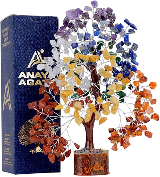 7 Chakra Tree of Life Handmade Gemstone Bonsai Trees, Crystals and Healing Stones Feng Shui Money Tree for Home Office Desk Decor, Positive Energy, Good Luck, Spiritual Birthday Gifts for Women