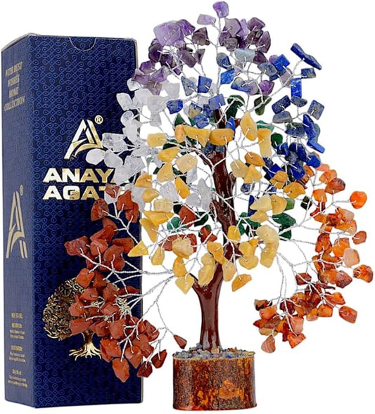 7 Chakra Tree of Life Handmade Gemstone Bonsai Trees, Crystals and Healing Stones Feng Shui Money Tree for Home Office Desk Decor, Positive Energy, Good Luck, Spiritual Birthday Gifts for Women