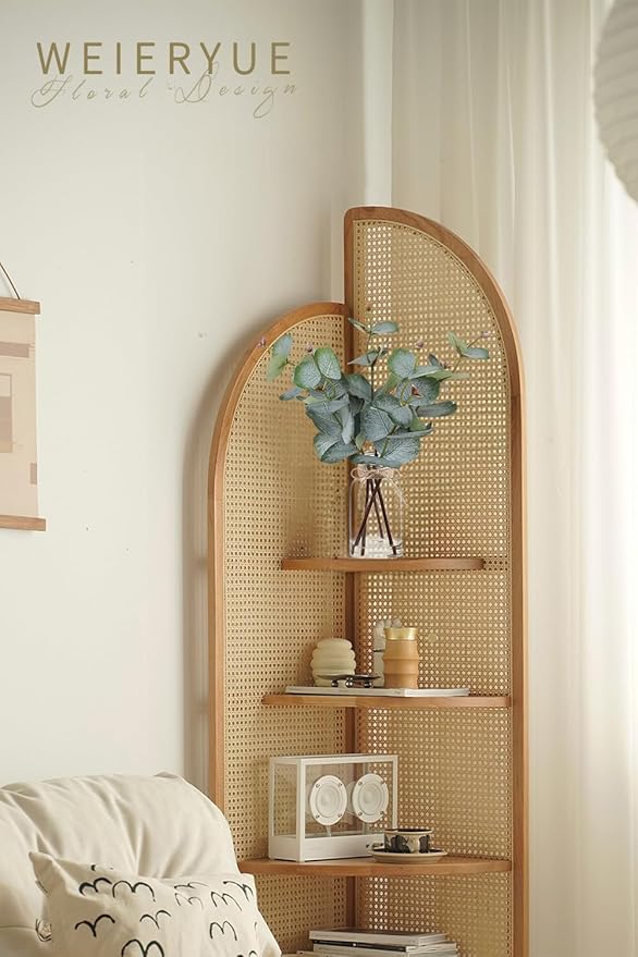 Artificial Eucalyptus Stems in Glass Vase with Faux Water,Artificial Plants Eucalyptus Leaves for Shelf Desk Bathroom Farmhouse Room Coffee Table Home Decor, Central Decoration.