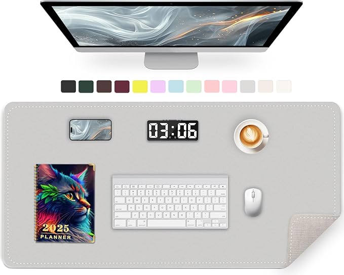 PU Leather Desk Pad Protector, Non-Slip Large Mouse Pad, Waterproof Computer Mat, Office Desk Pad for Keyboard Mouse, Writing Mat (Gray) - 35.4" x 17"