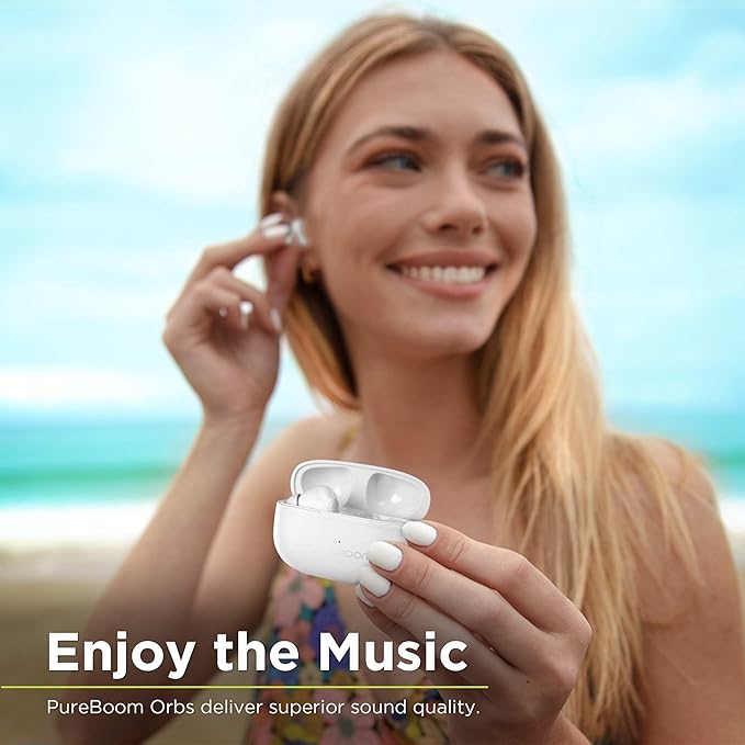 PureGear PureBoom Wireless Earbuds for Enhanced Sound, Touch Control Stereo Headphones in Ear Built-in Mic for iPhone/Android Phones/TV/Laptops, More Devices (White) Lifetime Replacement Coverage