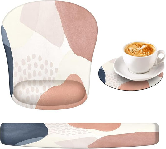 HAOCOO Mouse Pad with Wrist Rest, Keyboard Wrist Rest, Gel Wrist Rest for Computer Keyboard, Ergonomic Mousepad and Keyboard Wrist Rest, Gaming Mouse Pad Set for Office Home, Pink Boho