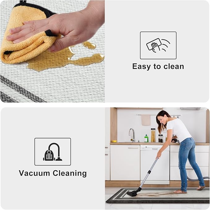 KIMODE Anti Fatigue Kitchen Mat 2PCS,Kitchen Rugs Non Slip Rubber Backing,Waterproof Farmhouse Kitchen Mat for Floor,Cushioned Standing Mat for Office,Laundry,Sink,Desk,Black and Grey