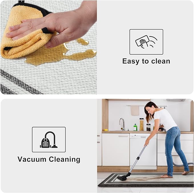 KIMODE Anti Fatigue Kitchen Mat, Cushioned Farmhouse Kitchen Runner, Non Slip Waterproof Kitchen Mat for Floor, Comfort Foam Standing Desk Mat for Laundry, Office, Sink Black 17.3"x59"