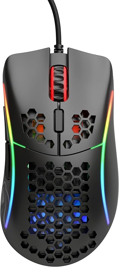 Glorious Model D- (Minus) Wired Gaming Mouse - 61g Superlight Honeycomb Design, RGB, Ergonomic, Pixart 3360 Sensor, Omron Switches, PTFE Feet, 6 Buttons - Matte Black
