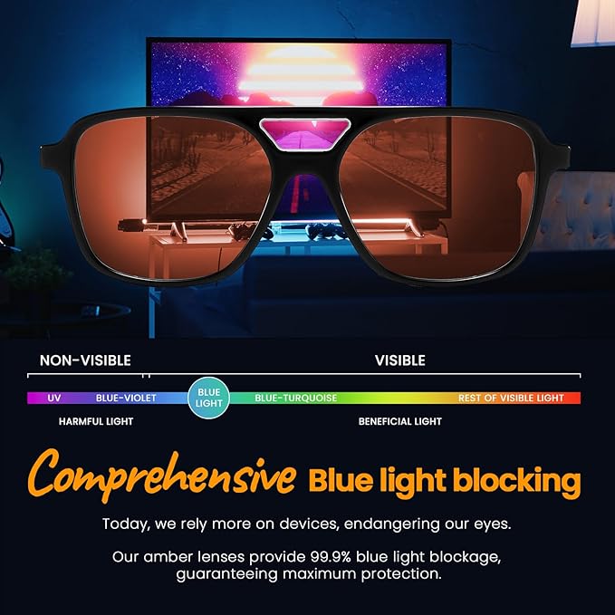 SODQW Gaming Blue Light Blocking Glasses for Men Women Reduce Eyestrain Orange Aviator Eyeglasses for Computer TV