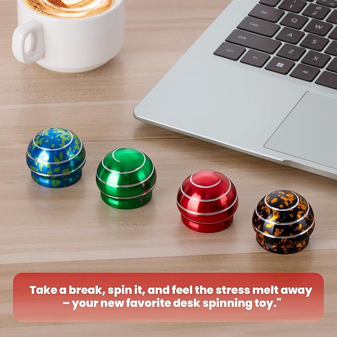 Fidget Spinner Desktop Toys - Kinetic Spinning Ball for Anxiety & ADHD Relief, Optical Illusion Fidget Toys for Adults, Kids, Parents & Friends, Metal Fidgets for Office & Home (1.54in Mushroom Red )