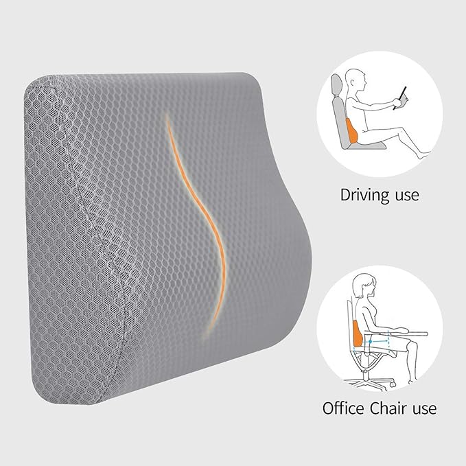 Memory Foam Lumbar Support Pillow for Car - Lower Back Support Cushion for Driving, Back Pain Relief for Car Seat, Office Chair, Wheelchair (Gray)
