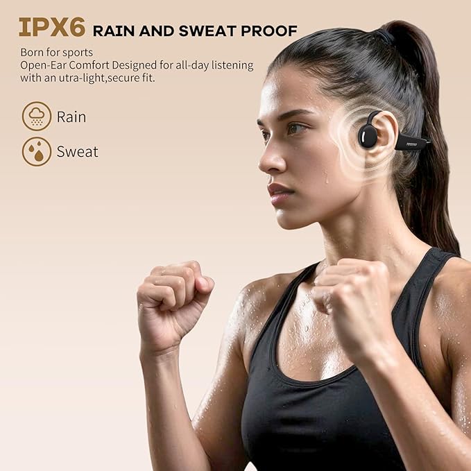 Open Ear Headphones, Air Conduction Headphones Sport Earbuds Bluetooth 5.3 15Hrs Playtime Bluetooth Headphones, IPX6 Waterproof Sports Headset for Running, Cycling, Walking Black