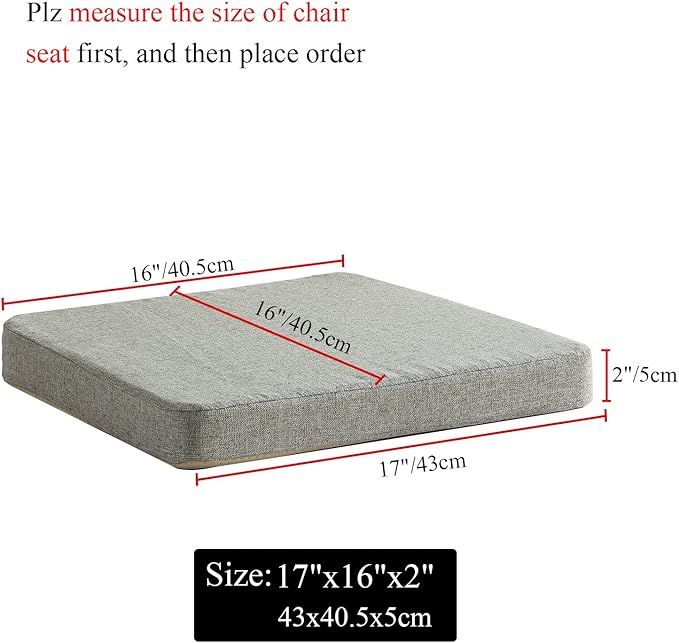 Chair Cushion for Dining Chairs with Ties Non Slip Memory Foam Kitchen Room Chair Pads 2 Pack 17x16 Inch, Light Gray