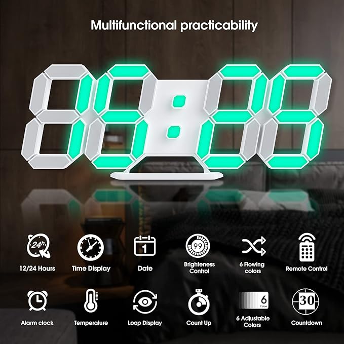 3D LED Desk Alarm Clock Night Light 7 Colors 9.7" with Remote Control, Digital Alarm Clock Adjustable Brightness Timer 12/24 Hr Time/Date/Temperature for Kid Bedroom/ Kitchen/Office -Colorful