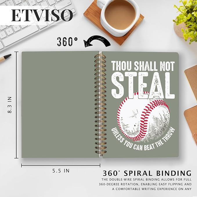 Funny Retro Baseball Notebook, Baseball Lover Gifts Journal, Sports Fan Gifts Journal, Thou Shall Not Steal Unless You Can Beat The Throw Hardcover Spiral Notebooks 5.5x8.3 Inch